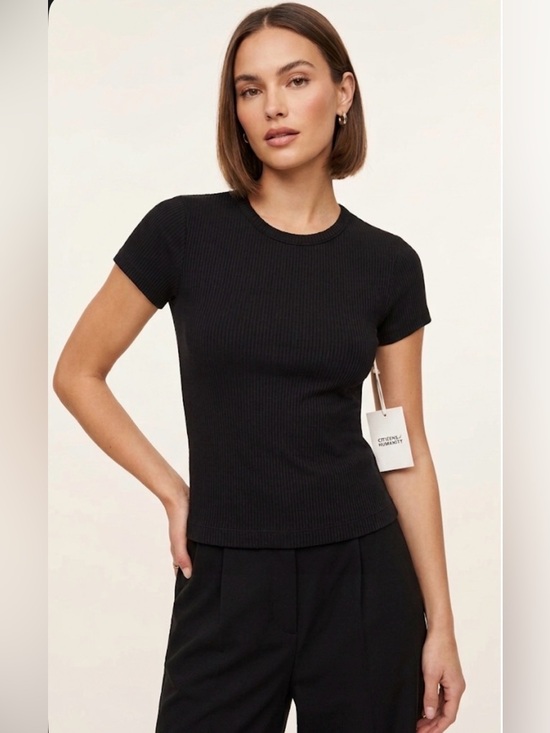 Citizens Of Humanity Tops - Citizens Of Humanity Black Ribbed Short-Sleeve Tee